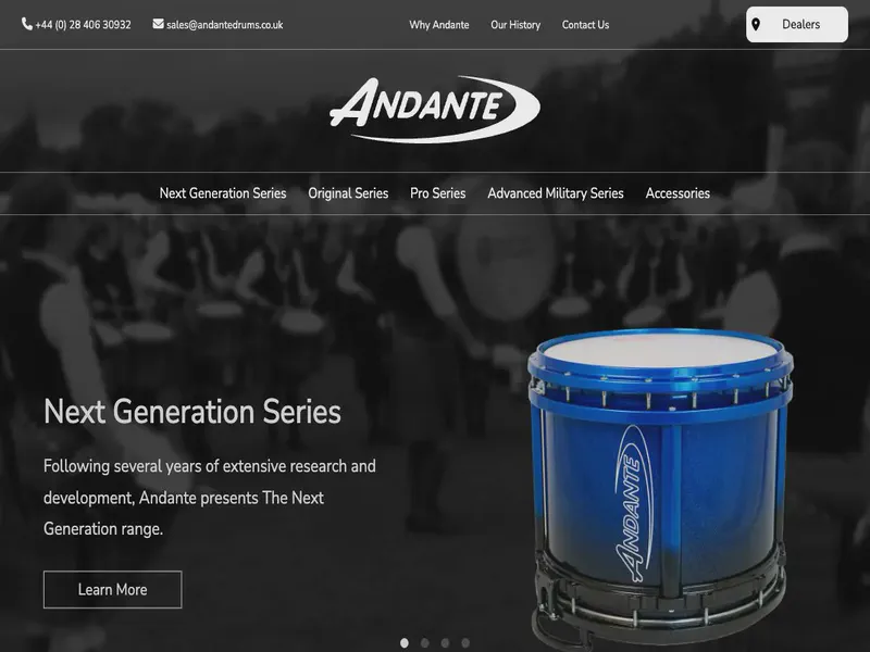 Website preview for www.andantedrums.co.uk