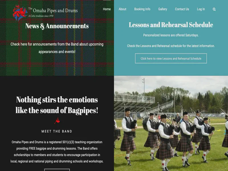 Website preview for www.omahapipesanddrums.org