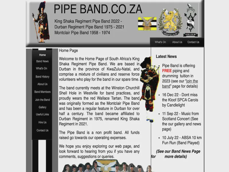 Website preview for www.pipeband.co.za