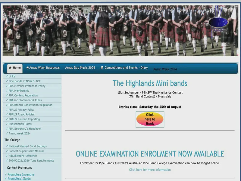 Website preview for www.pipebandsnsw.com.au